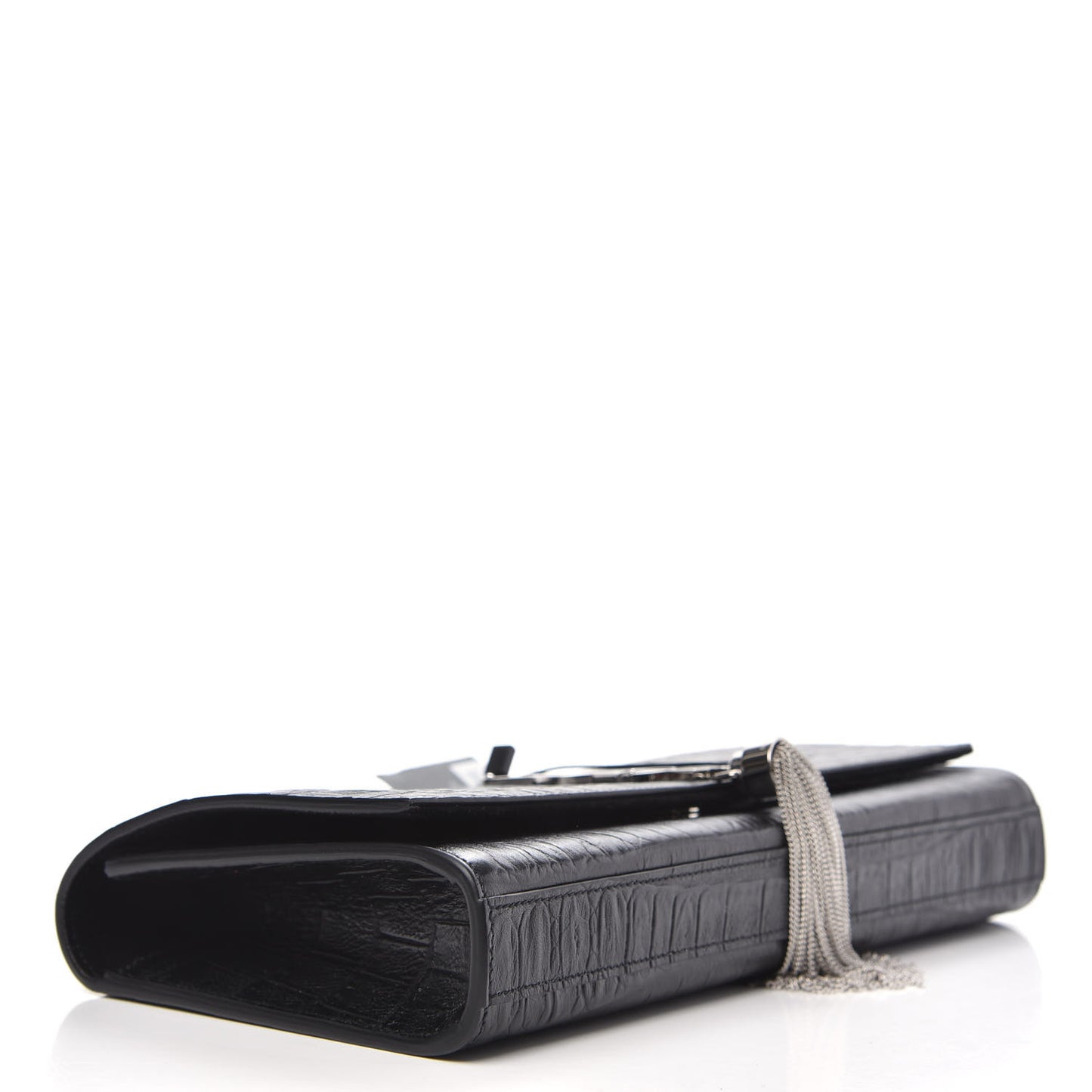 Calfskin Crocodile Embossed Classic Monogram Tassel Clutch Black