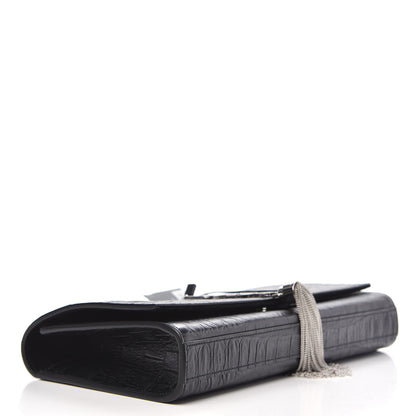 Saint Laurent Calfskin Crocodile Embossed Classic Monogram Tassel Clutch Black 3 of 11