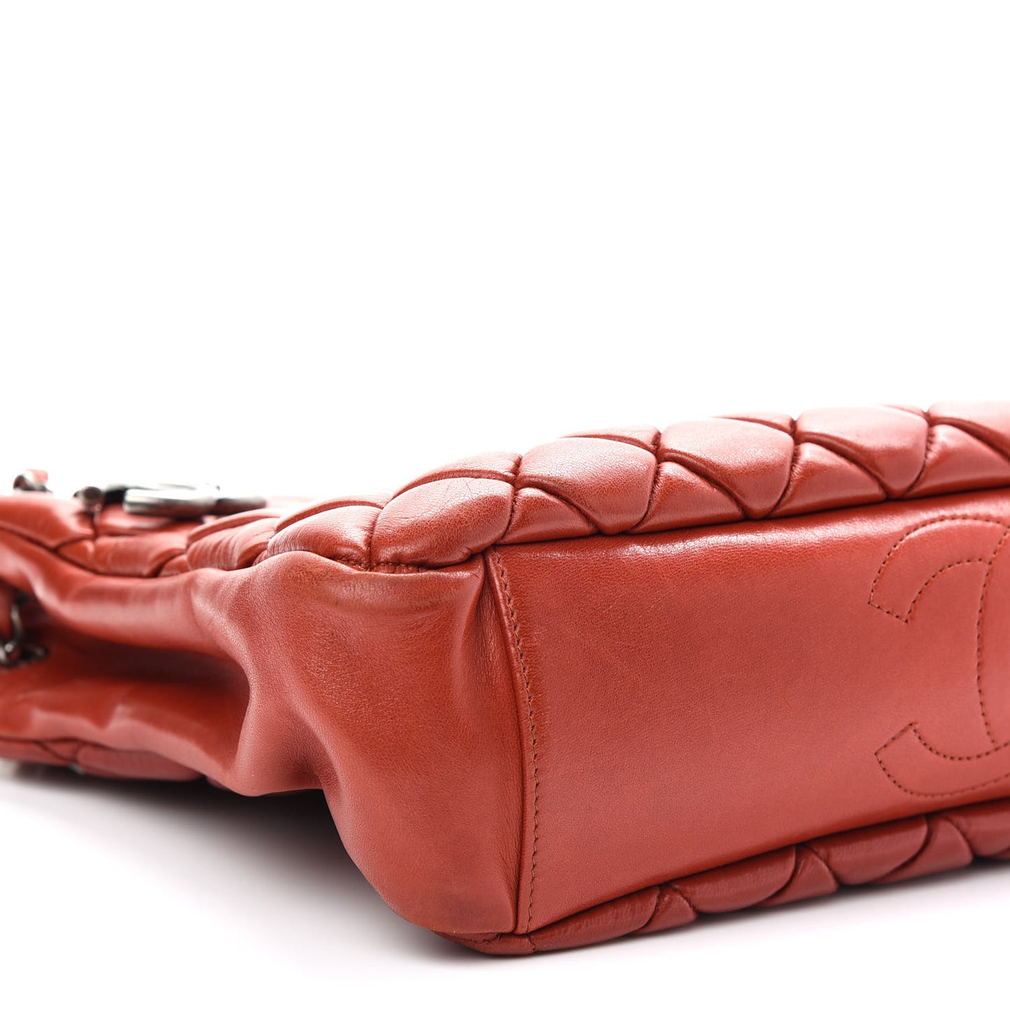 Lambskin Quilted Small New Bubble Quilt Tote Red