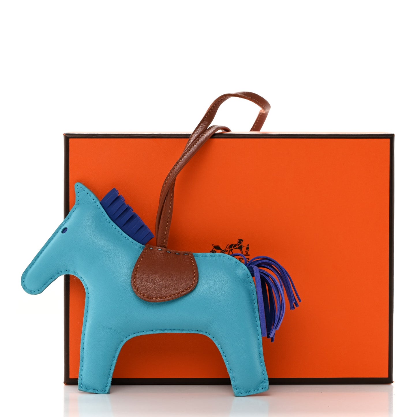Milo Lambskin Grigri Rodeo Horse Bag Charm GM Bleu Azteque Bleu Electrique Fauve
