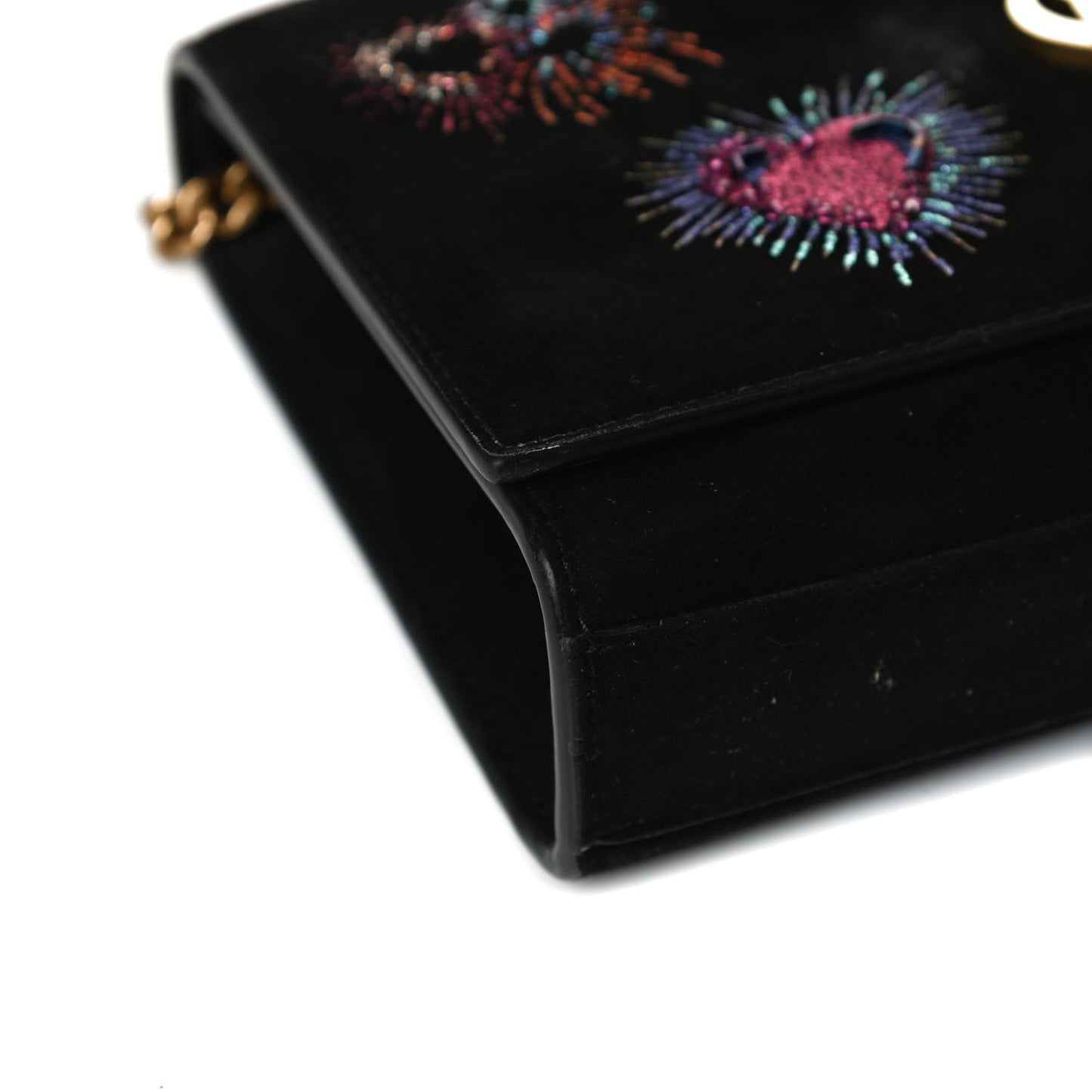 Suede Embroidered Small Monogram Kate Satchel Black