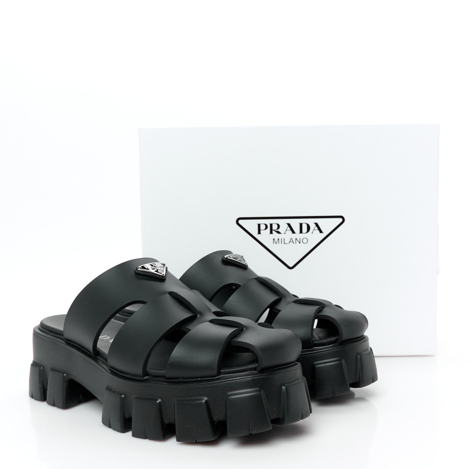 Prada Foam Rubber Triangle Logo Monolith 55mm Cage Sandals 41 Black 10 of 10
