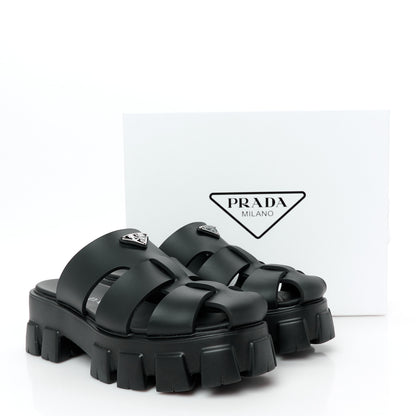 Prada Foam Rubber Triangle Logo Monolith 55mm Cage Sandals 41 Black 10 of 10