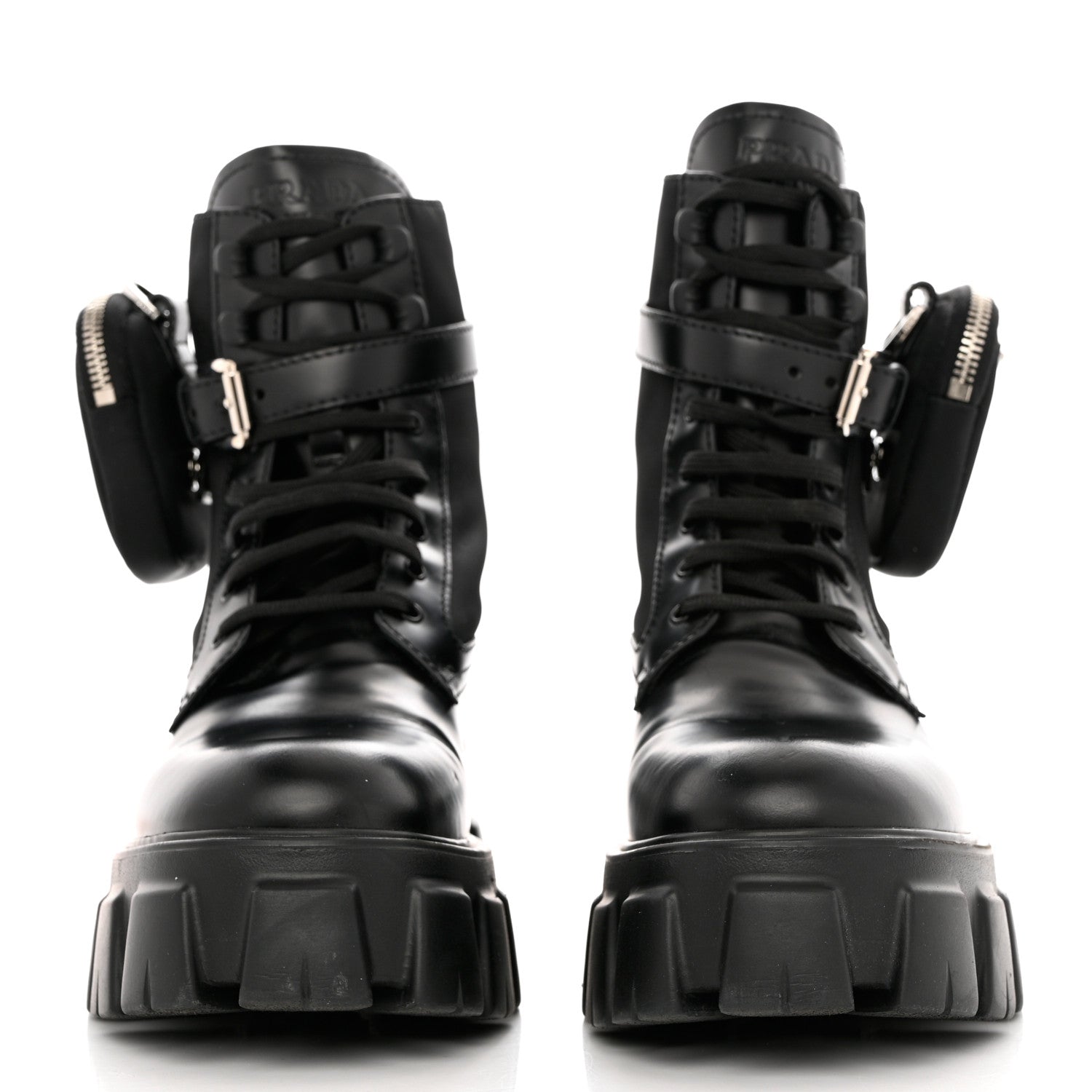 Prada Spazzolato Rois Re-Nylon Metal Triangle Logo Monolith Pouch Pocket 55mm Boots 39.5 Black 2 of 9