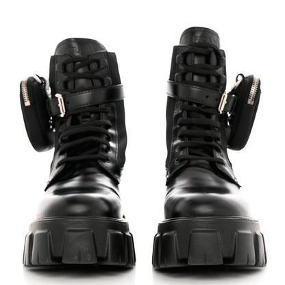 Prada Spazzolato Rois Re-Nylon Metal Triangle Logo Monolith Pouch Pocket 55mm Boots 39.5 Black 2 of 9