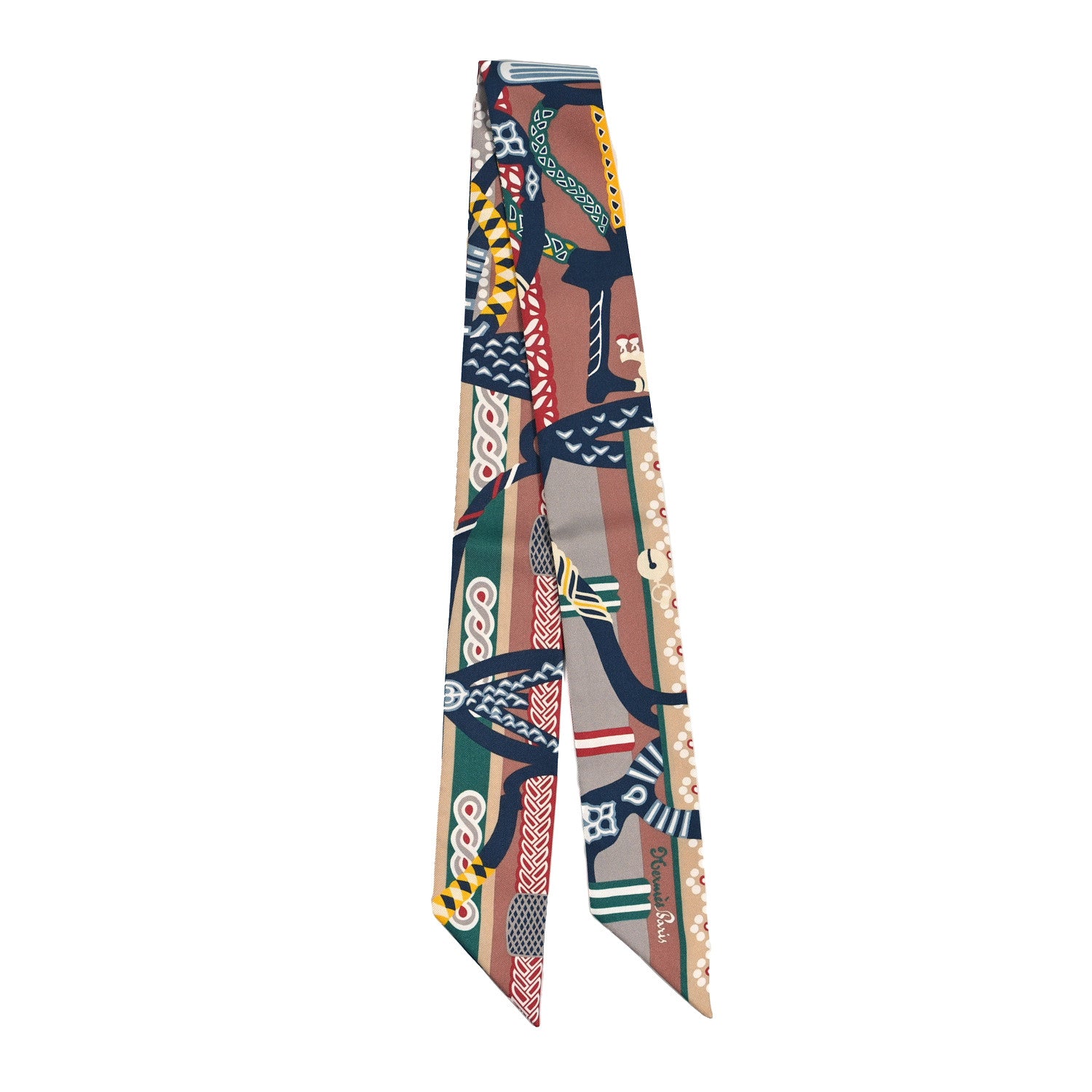 Hermes Silk Fantaisie D'Etriers Twilly Noisette Etoupe Vert 2 of 4