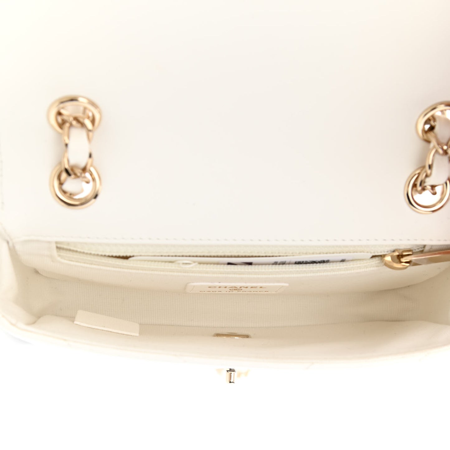 Lambskin Chevron Stitched Flap White Black