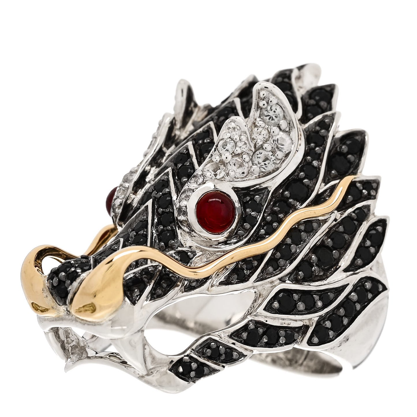 Sterling Silver 18K Yellow Gold Ruby Black White Sapphire Naga Head Ring 54 7