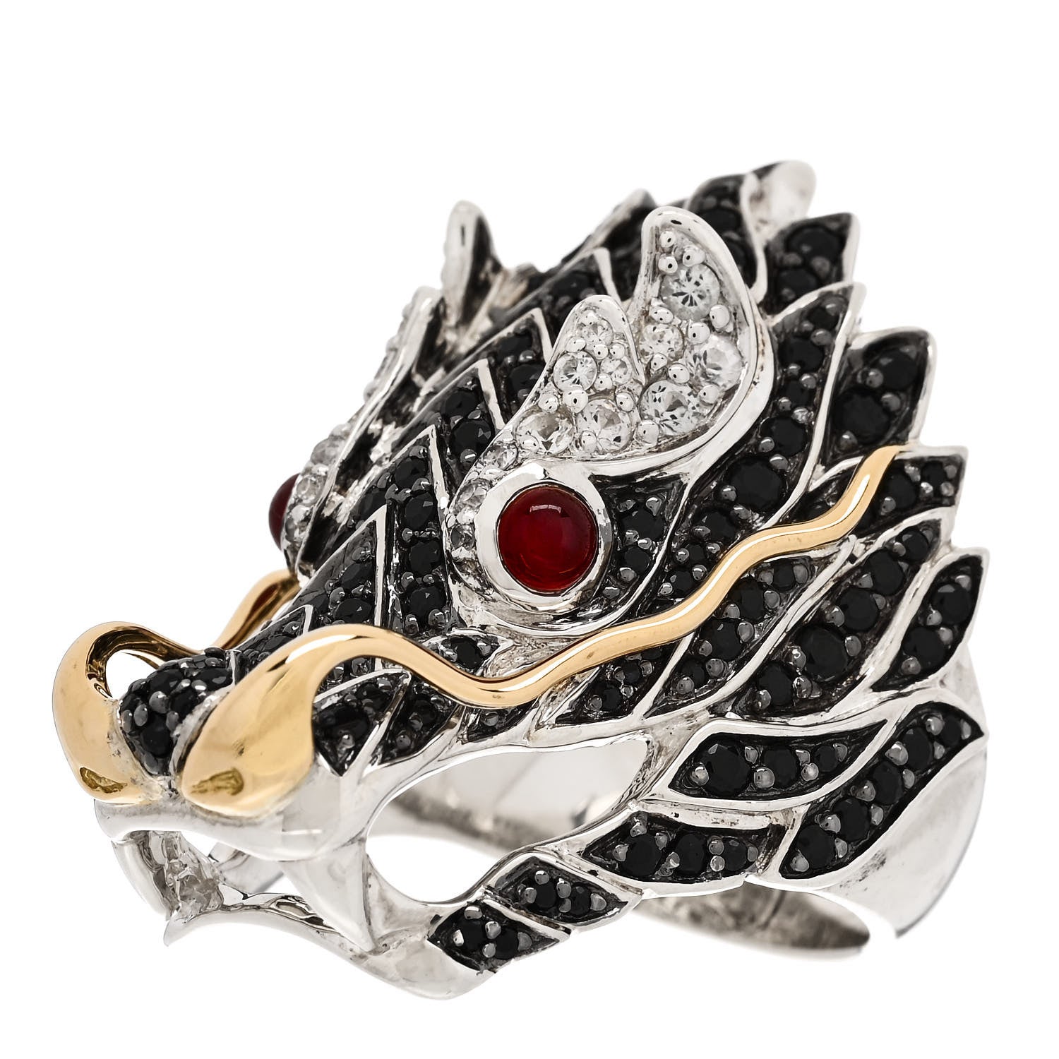 John Hardy Sterling Silver 18K Yellow Gold Ruby Black White Sapphire Naga Head Ring 54 7 1 of 5