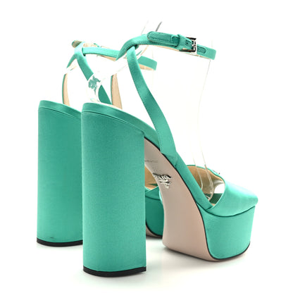 Prada Satin Metal Triangle Logo Ankle Strap 40/135mm Platform Sandals 38.5 Assenzio 4 of 7