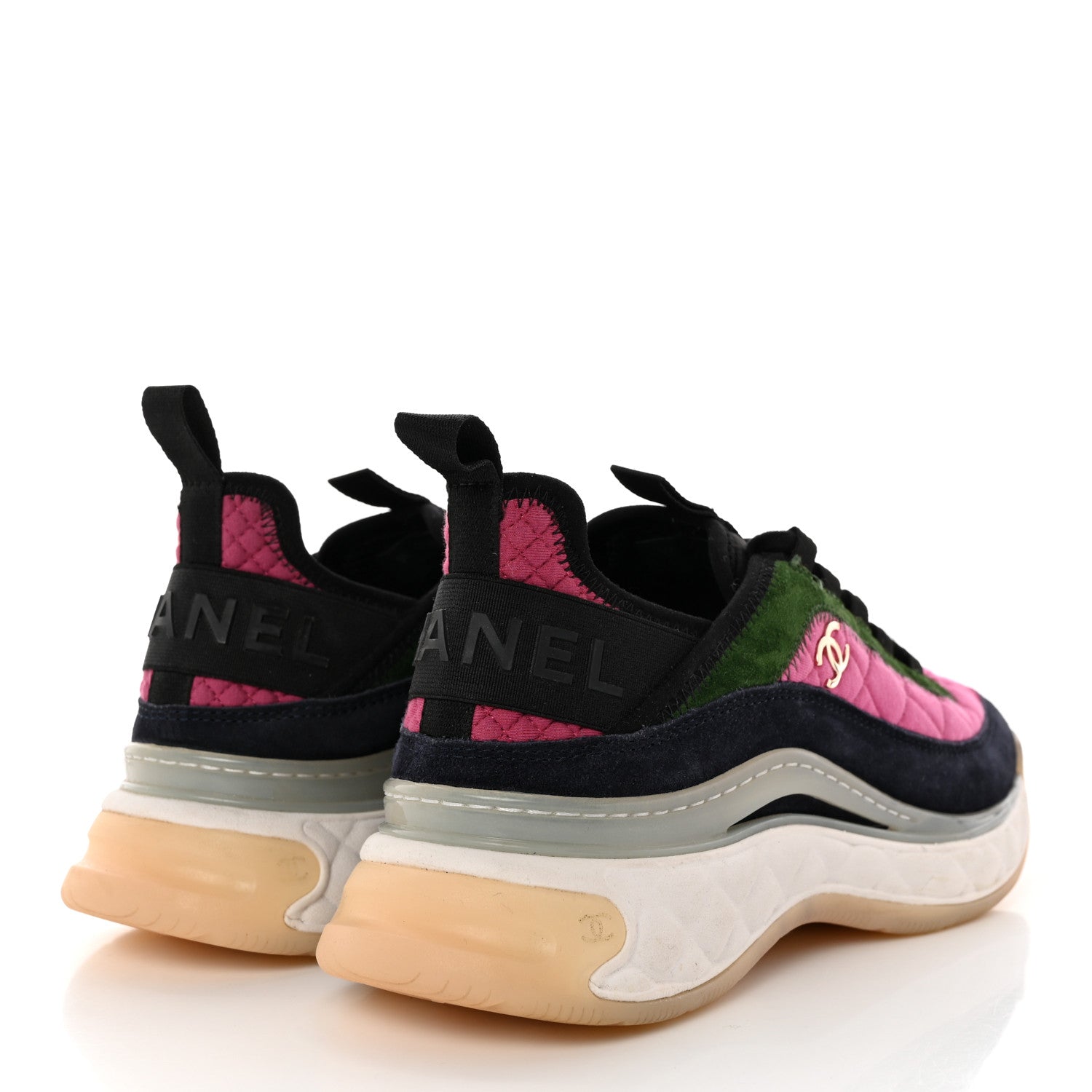 Chanel Velvet Calfskin Mixed Fibers CC Sneakers 39 Pink Green 4 of 11