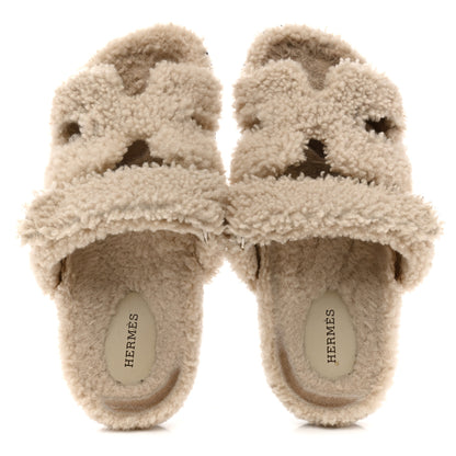 Hermes Woolskin Womens Chypre Sandals 40 Ecru 2 of 9