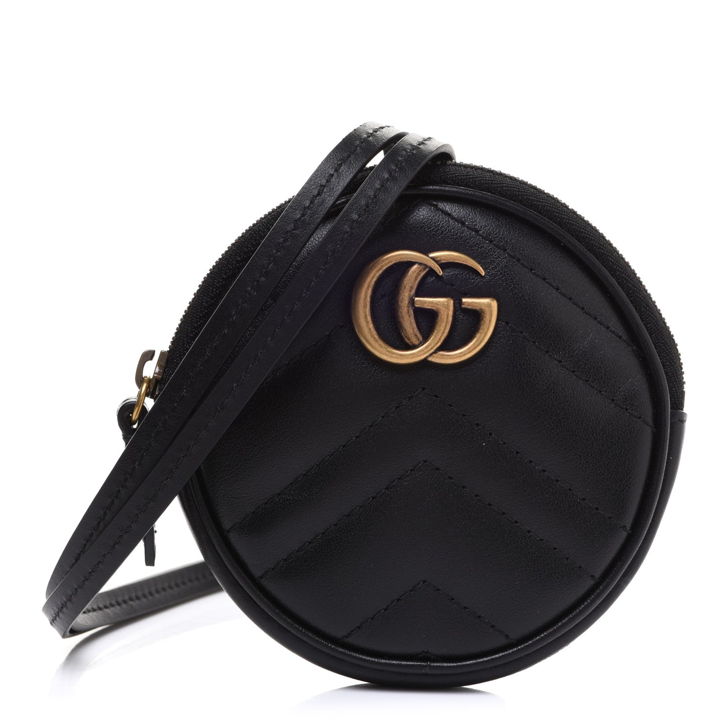 Calfskin Matelasse GG Marmont Round Mini Bag Black