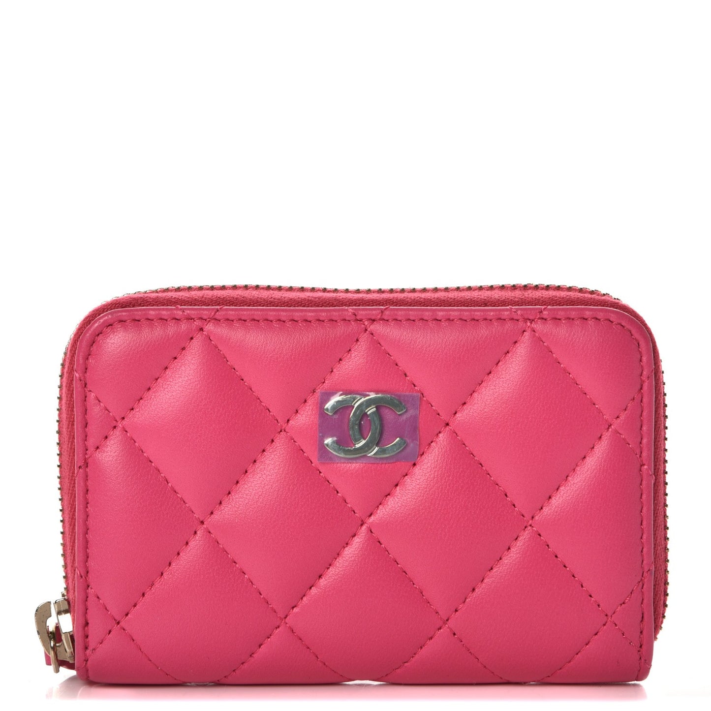 Lambskin Quilted Zip Around Coin Purse Wallet Fuchsia