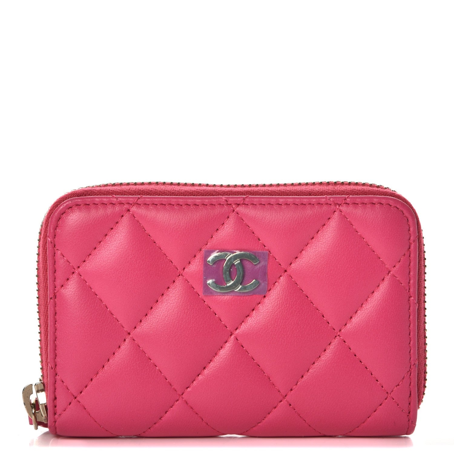 Chanel Lambskin Quilted Zip Around Coin Purse Wallet Fuchsia 1 of 8