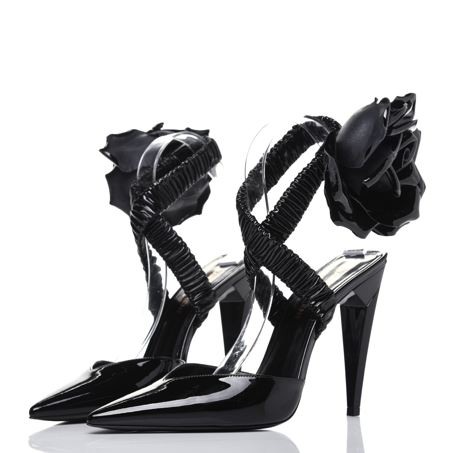 Saint Laurent Patent Freja 105 Flower Ankle Pumps 37.5 Black 3 of 12