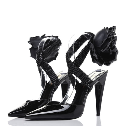 Saint Laurent Patent Freja 105 Flower Ankle Pumps 37.5 Black 3 of 12