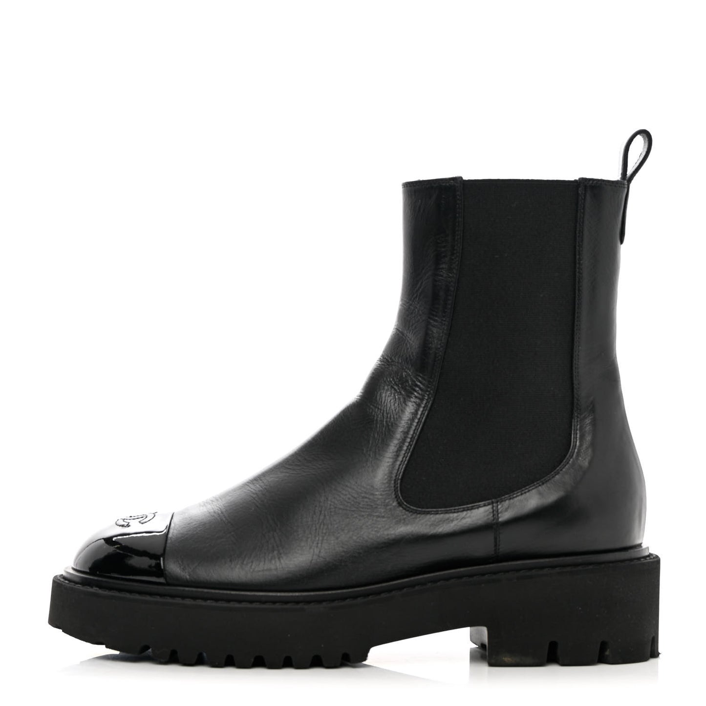 Crumpled Calfskin Patent Cap Toe Short Boots 41 Black