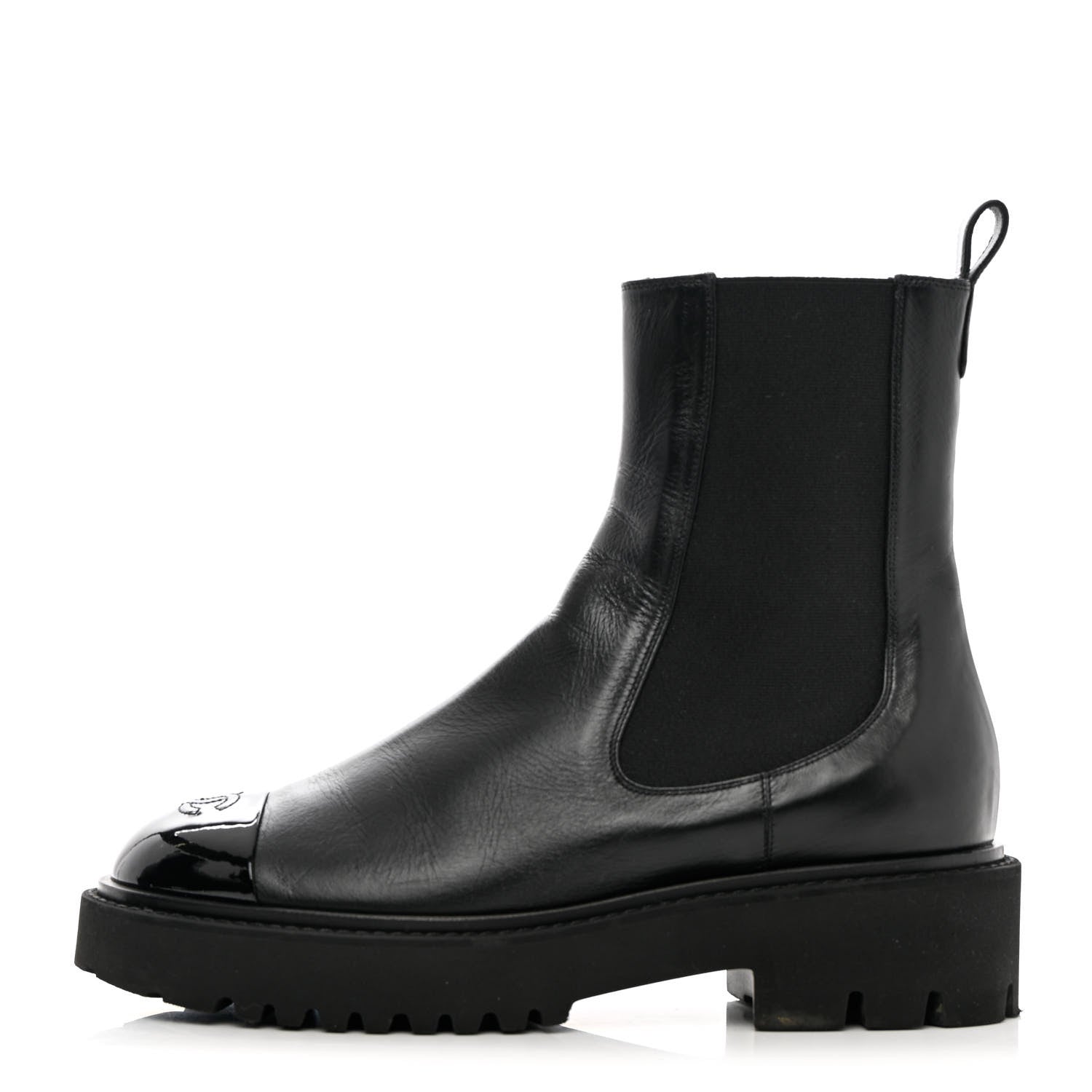Chanel Crumpled Calfskin Patent Cap Toe Short Boots 41 Black 1 of 17