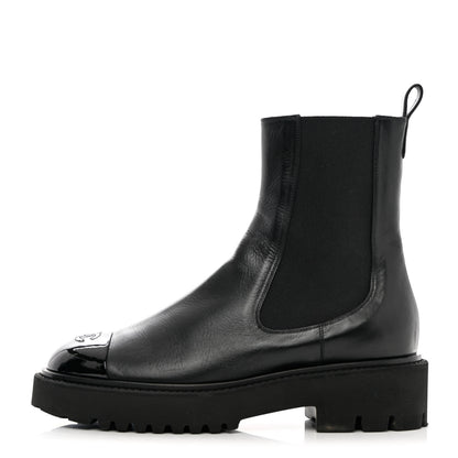 Chanel Crumpled Calfskin Patent Cap Toe Short Boots 41 Black 1 of 17