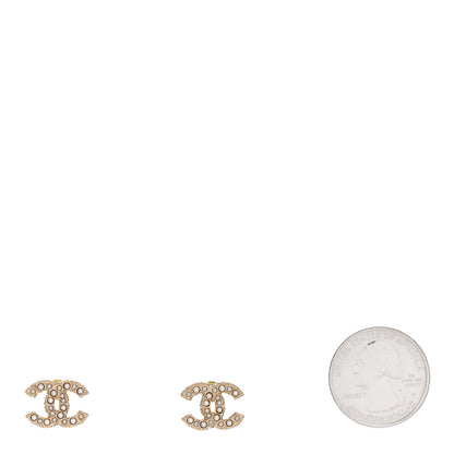 Chanel Metal Graduated Pearl Crystal CC Earrings Light Gold 2 of 4
