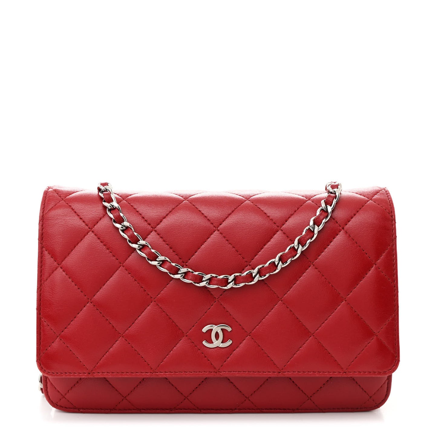 Lambskin Quilted Wallet On Chain WOC Red
