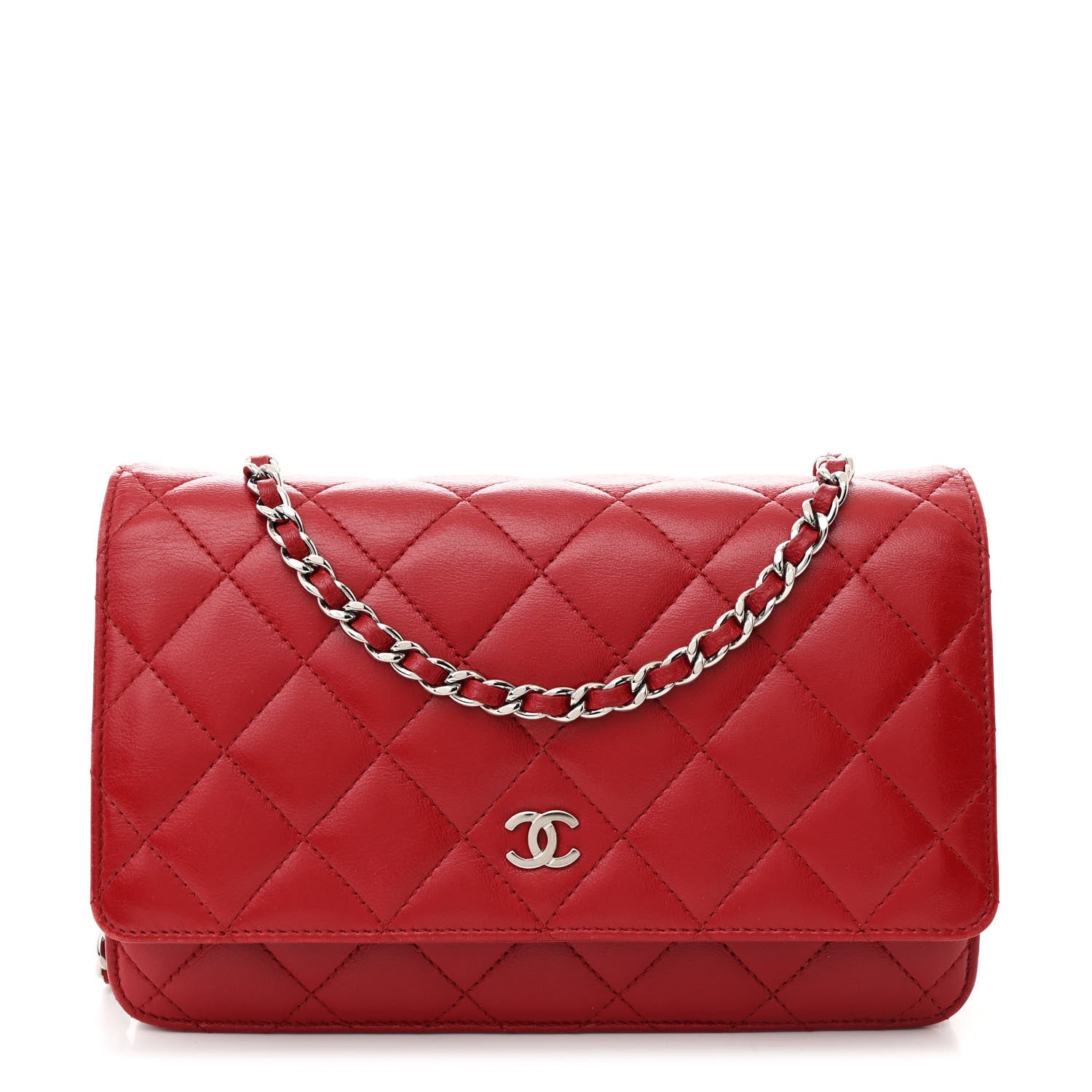 Chanel Lambskin Quilted Wallet On Chain WOC Red 1 of 12