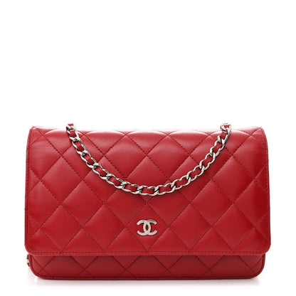 Chanel Lambskin Quilted Wallet On Chain WOC Red 1 of 12
