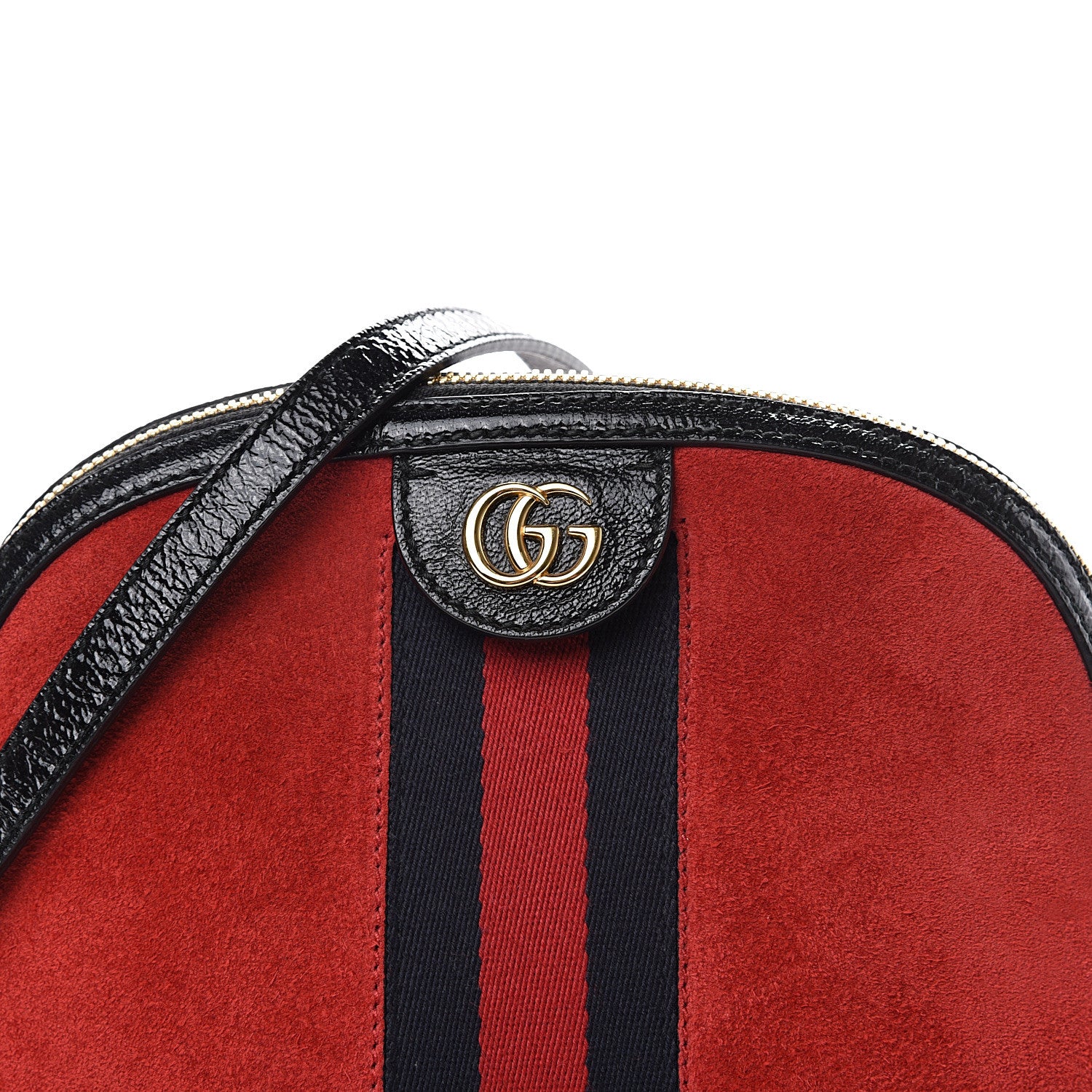 Gucci Suede Patent Web GG Small Ophidia Dome Shoulder Bag Hibiscus Red 9 of 9