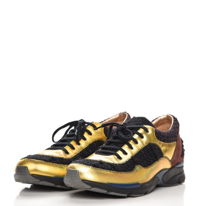 Chanel Tweed Suede Calfskin Runway Sneakers 40 Black Multicolor 3 of 11
