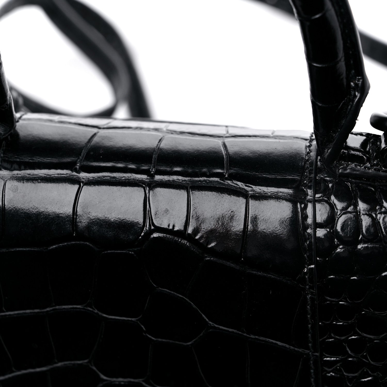 Balenciaga Shiny Calfskin Monochrome Crocodile Embossed Hourglass Top Handle Bag XS Black 15 of 16