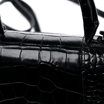 Balenciaga Shiny Calfskin Monochrome Crocodile Embossed Hourglass Top Handle Bag XS Black 15 of 16