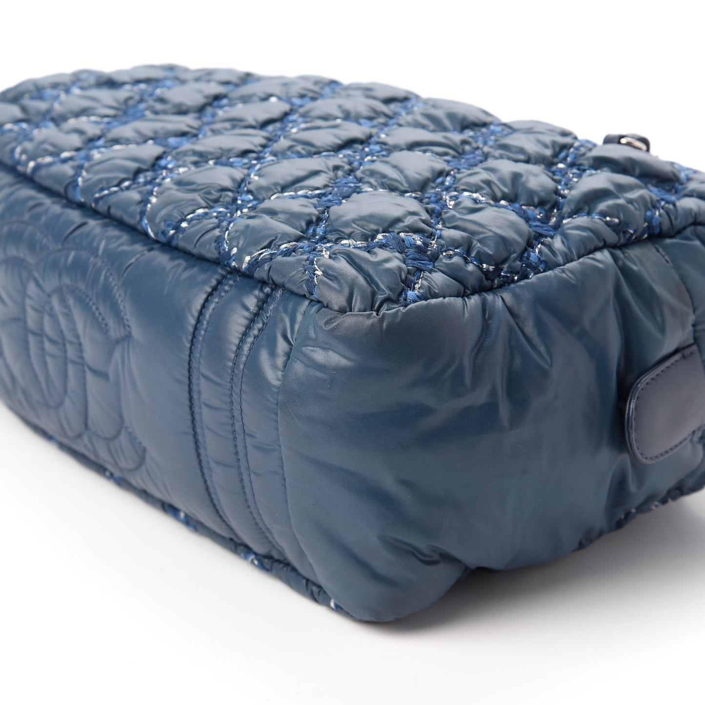 Nylon Quilted Tweed Stitch Bubble Camera Case Blue