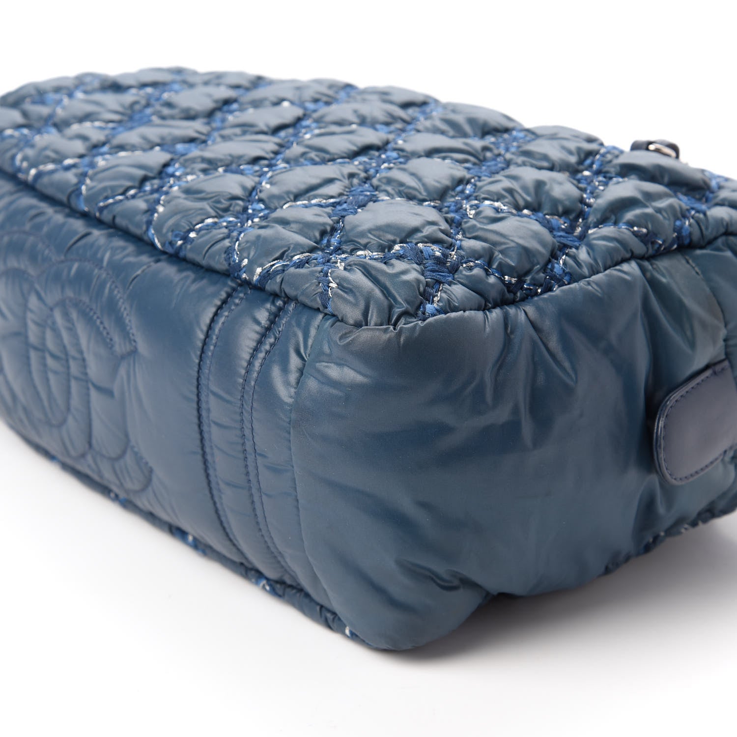 Chanel Nylon Quilted Tweed Stitch Bubble Camera Case Blue 7 of 11