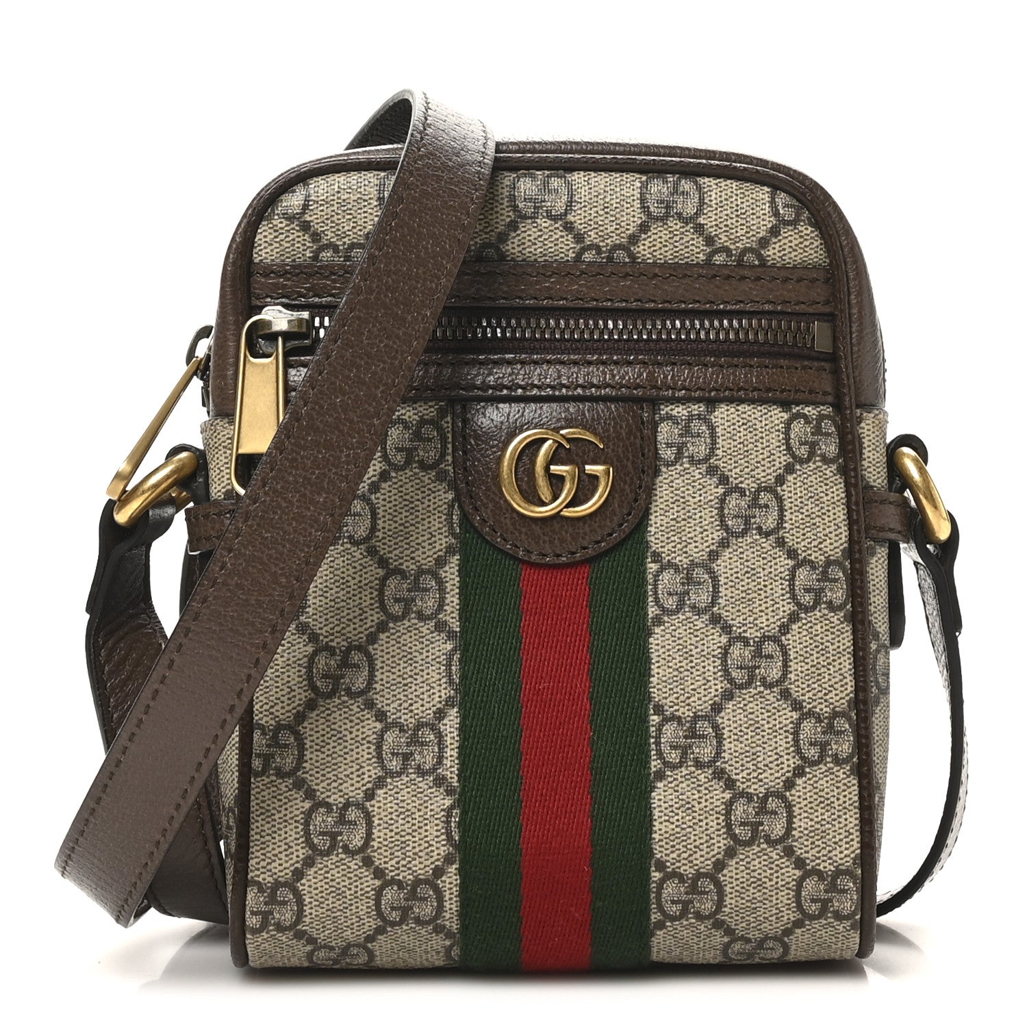 Gucci GG Supreme Monogram Web Mini Ophidia Messenger Brown 1 of 10
