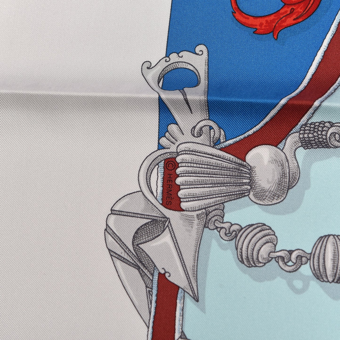 Silk Plumets du Roy Scarf 90 White Rouge Vert