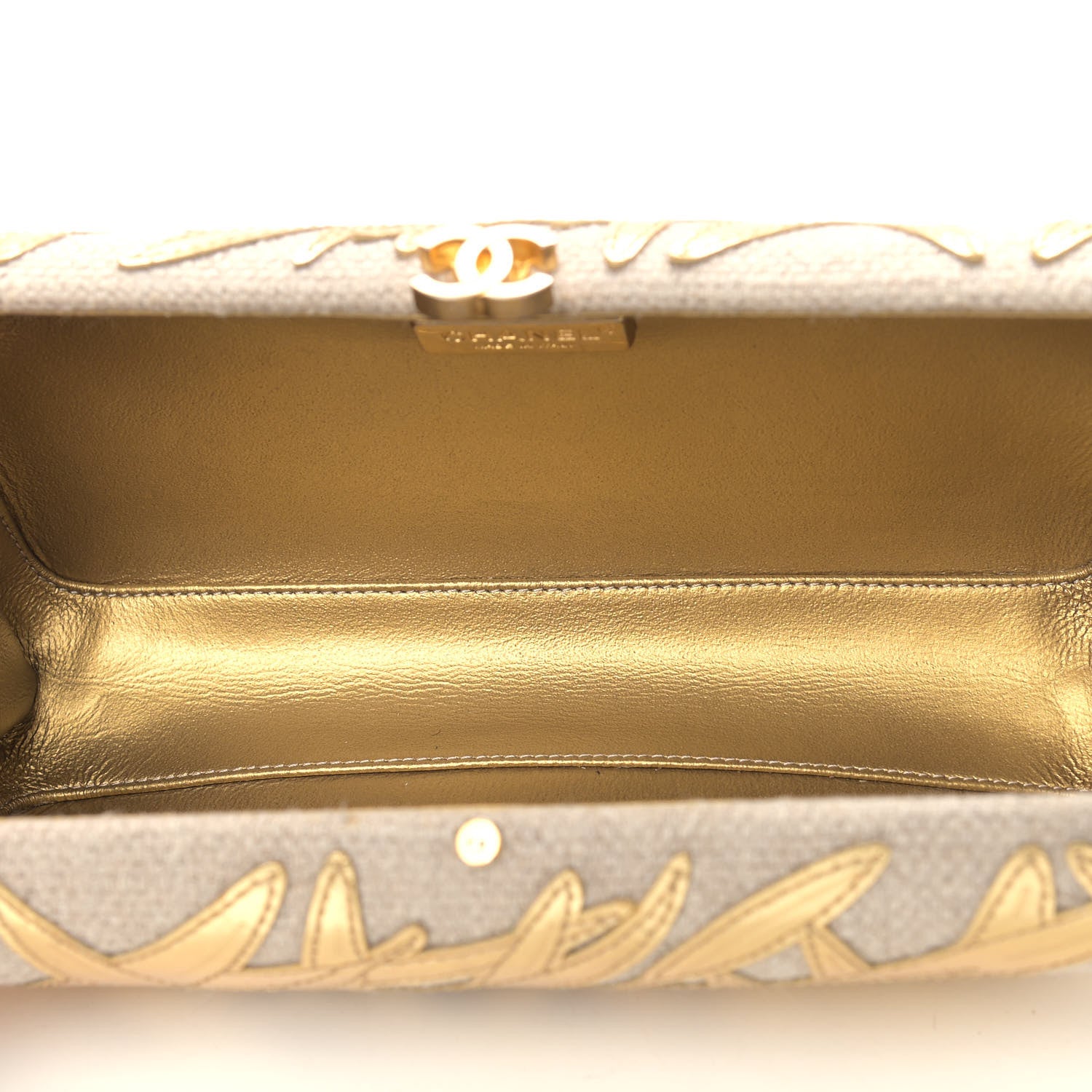 Chanel Pleated Toile Embroidered Lambskin Evening In Greece Clutch Gold 4 of 9