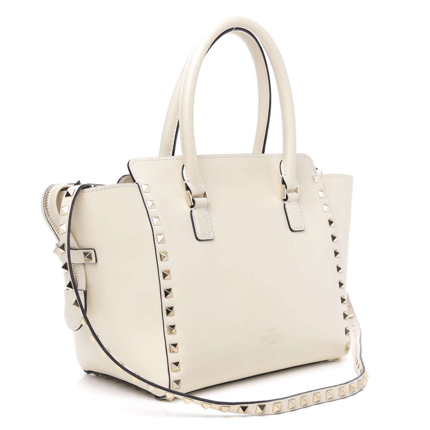 Vitello Small Rockstud Double Handle Tote Ivory