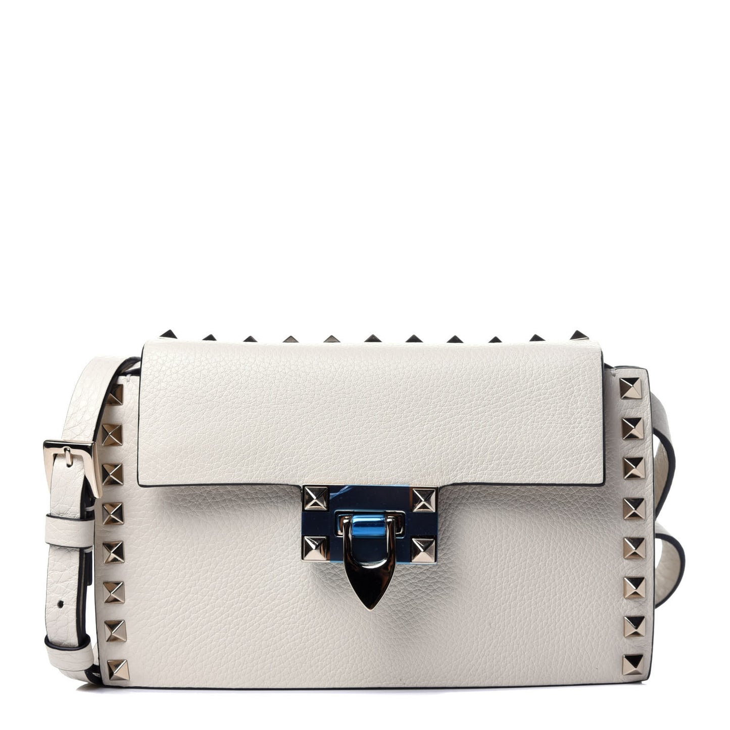 Pebbled Calfskin Small Rockstud Overlay Flap Shoulder Bag Light Ivory