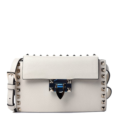 Valentino Garavani Pebbled Calfskin Small Rockstud Overlay Flap Shoulder Bag Light Ivory 1 of 10