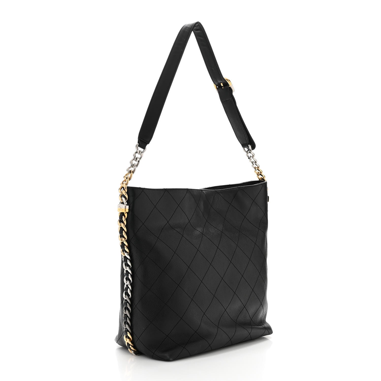 Chanel Calfskin Stitched Large Button Up Hobo Black 3 of 10