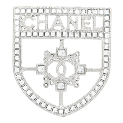 Chanel Swarovski Baguette Crystal CC Shield Brooch Silver 1 of 6