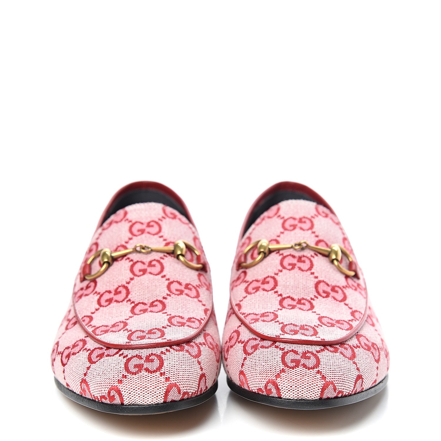 Gucci Canvas GG Monogram Horsebit Womens Jordaan Loafers 39 Gardenia Hibiscus Red 2 of 8