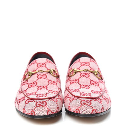 Gucci Canvas GG Monogram Horsebit Womens Jordaan Loafers 39 Gardenia Hibiscus Red 2 of 8