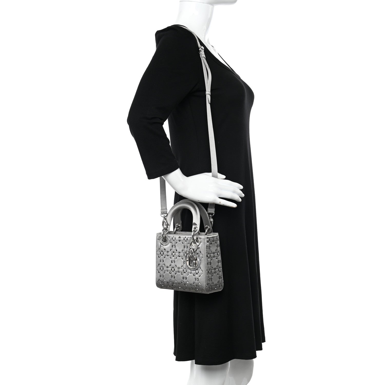 Christian Dior Satin Crystal Cannage Mini Lady Dior Gray 2 of 11