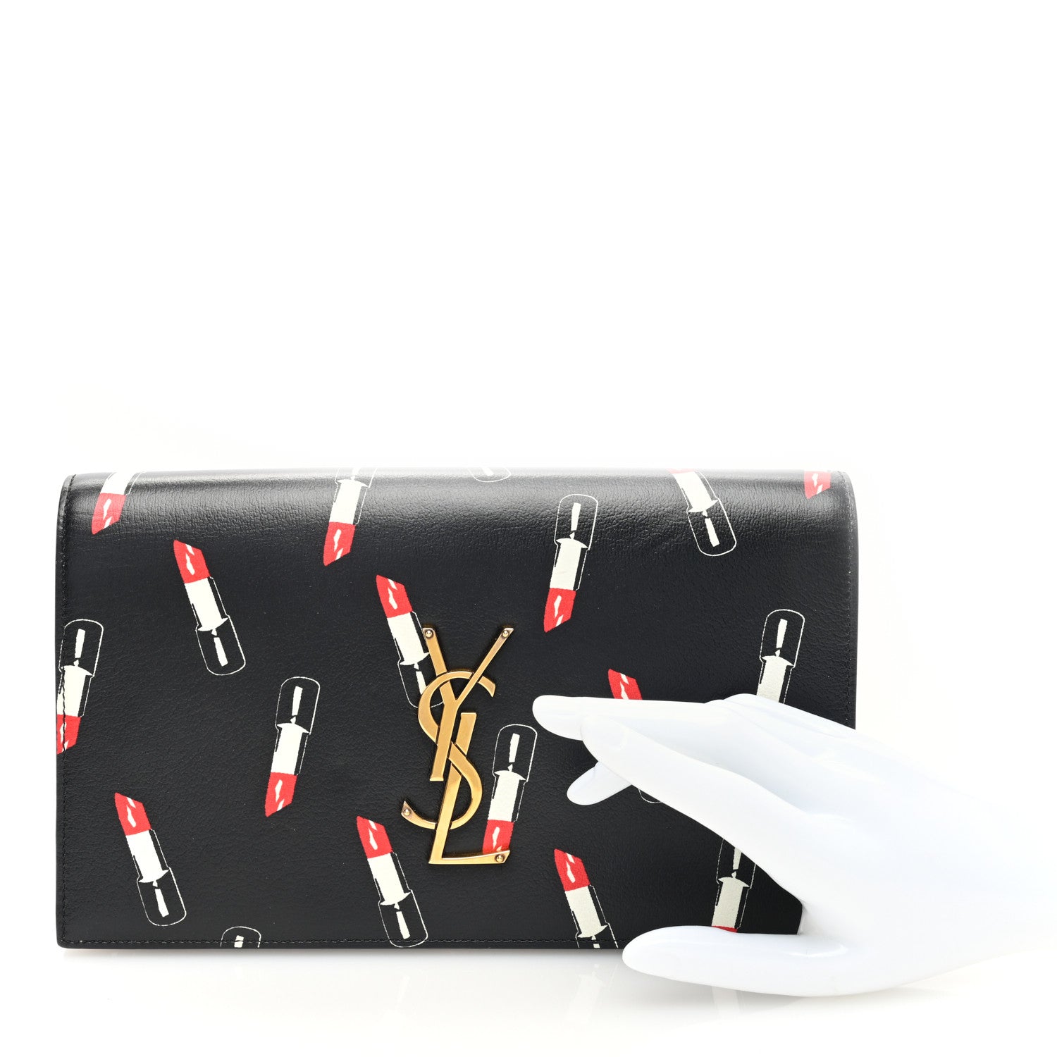 Saint Laurent Calfskin Lipstick Print Classic Monogram Kate Clutch Black 2 of 9