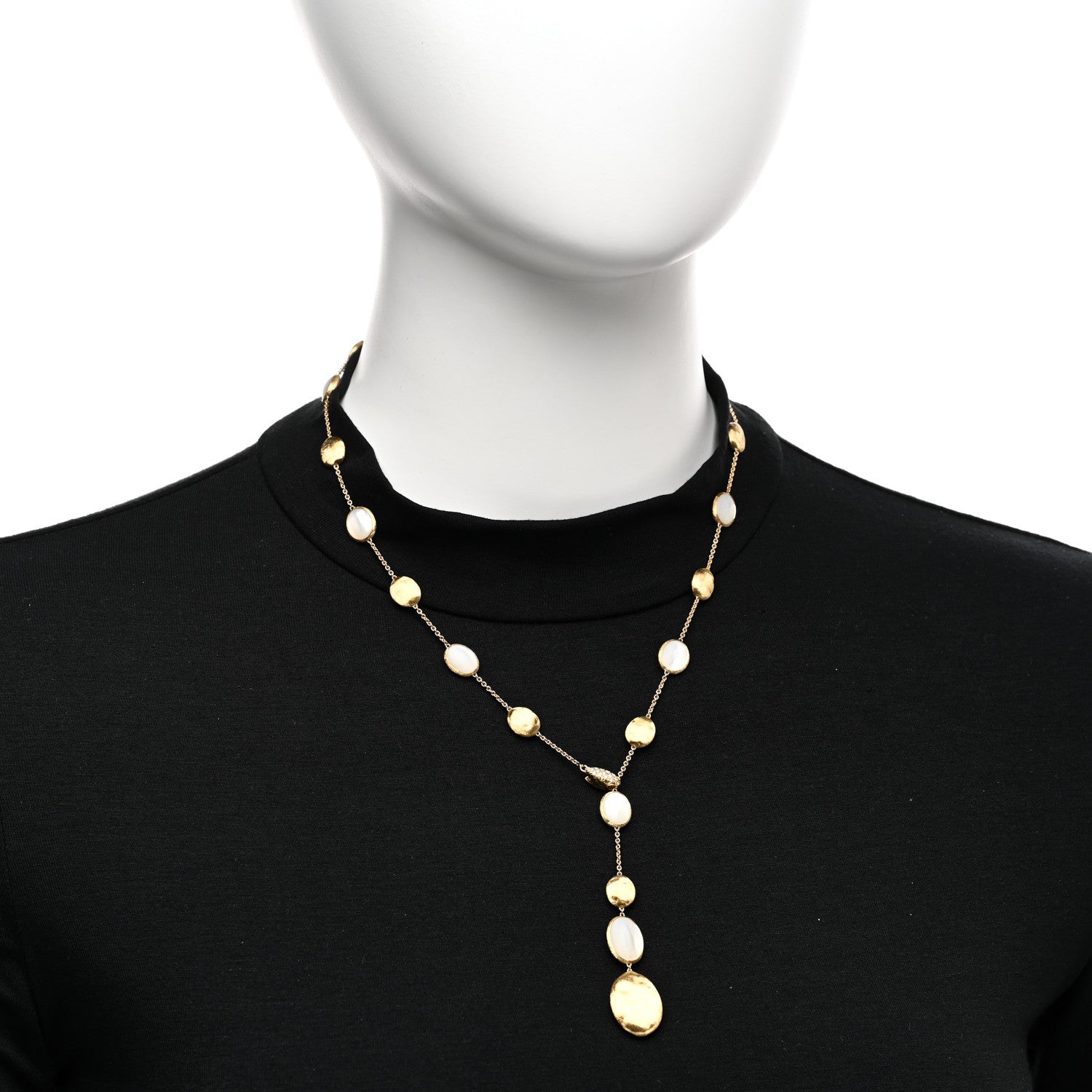 Marco Bicego 18K Yellow Gold Diamond Mother of Pearl Siviglia Lariat Necklace 2 of 6