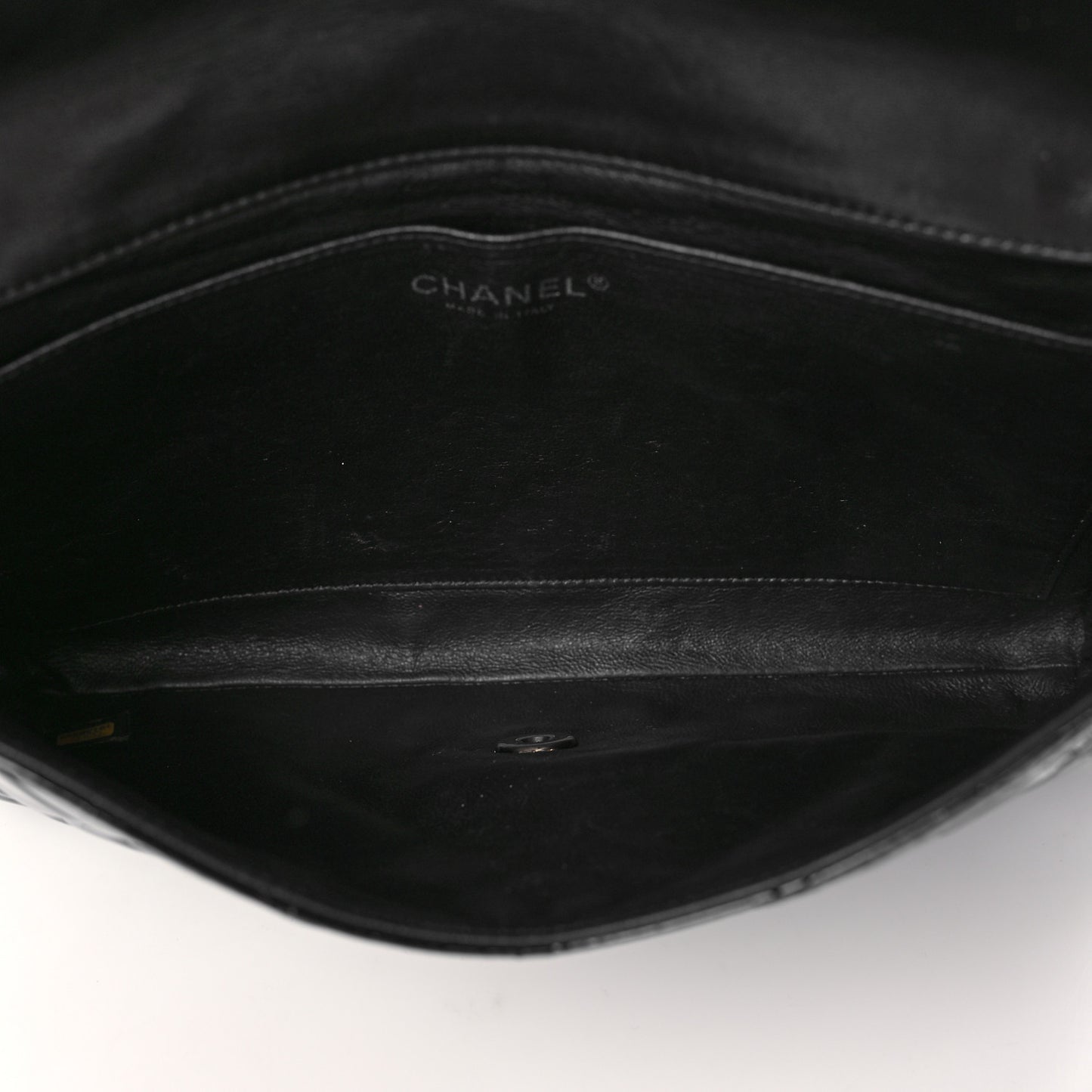 Patent Quilted Clutch with Chain Flap Black