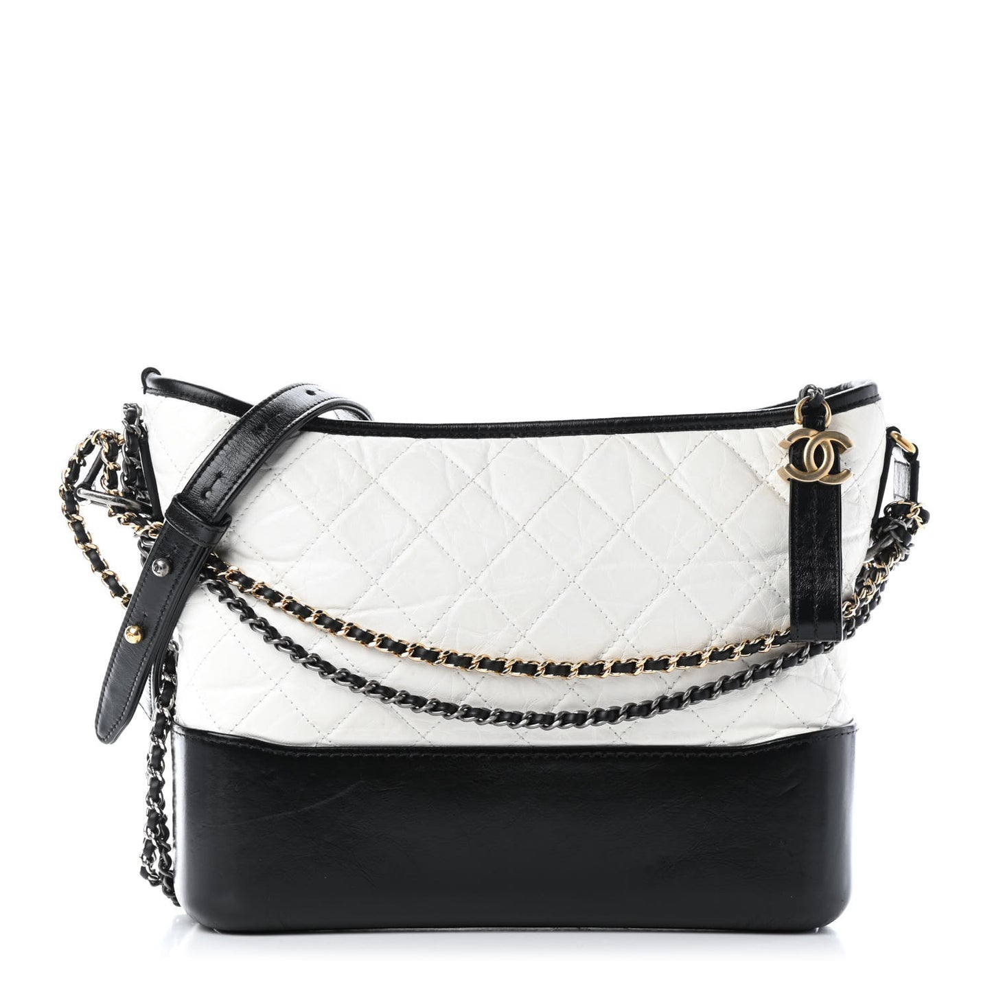 Aged Calfskin Quilted Medium Gabrielle Hobo Black White