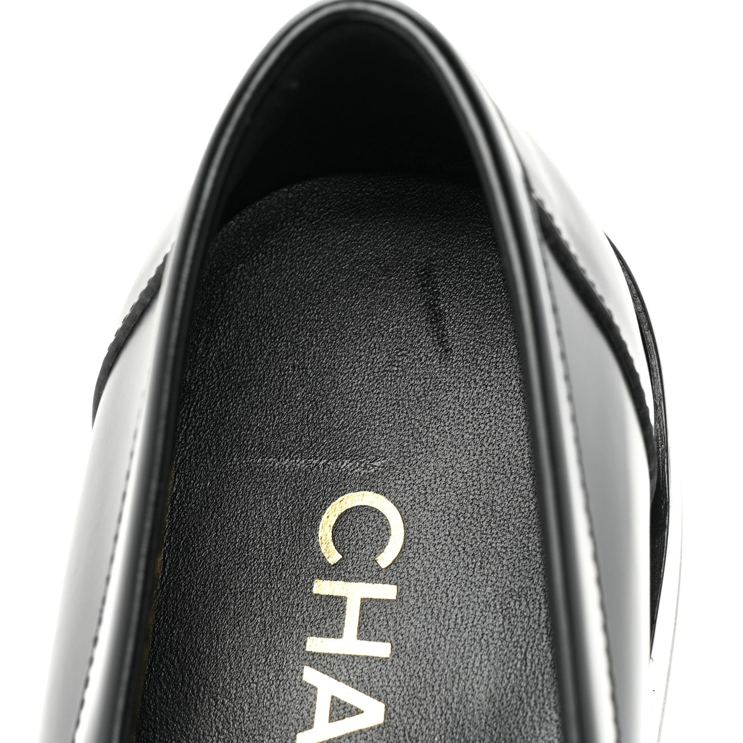 Shiny Calfskin CC Loafers Black White 38 Black White